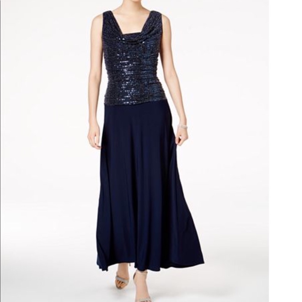 Evening Dress sequined fitted bodice A line dress